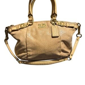 Coach 18931 Madison Sophia Gold Beige Embossed Metallic Leather Satchel Bag